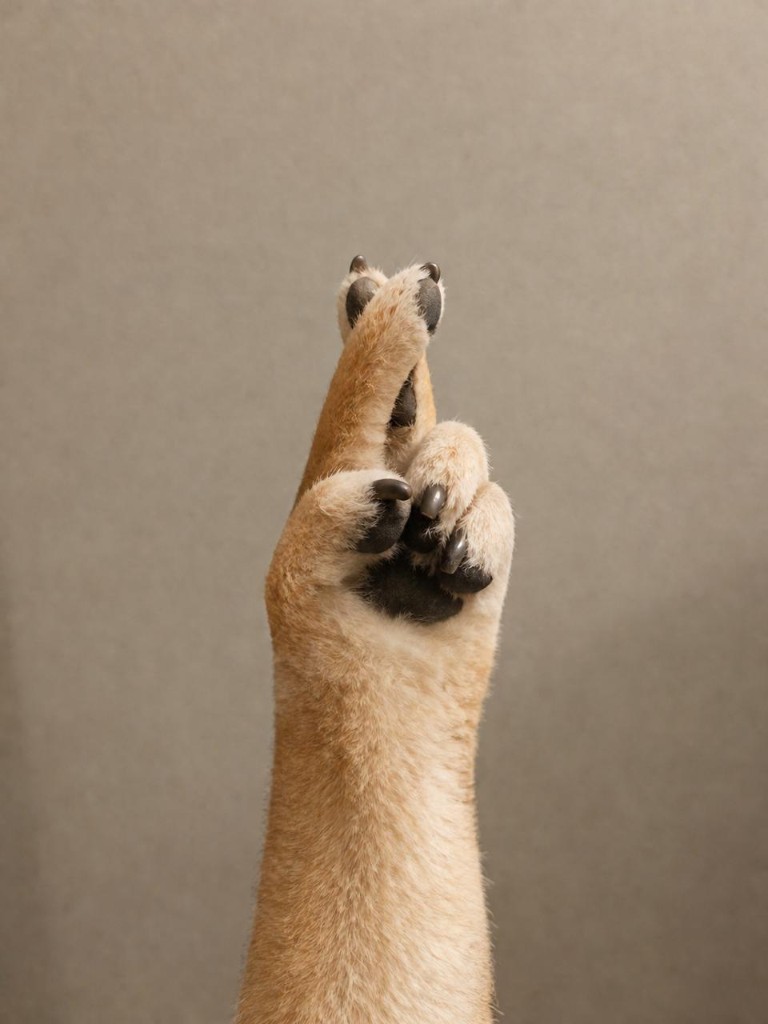 Hand with crossed fingers, grey line art